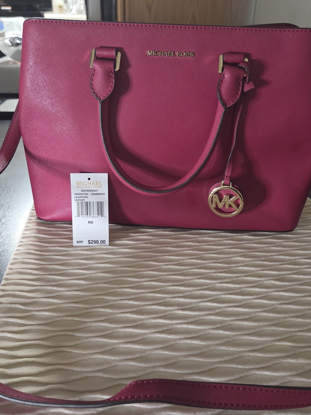 Michael Kors Cranberry Saffiano Satchel with Gold Hardware